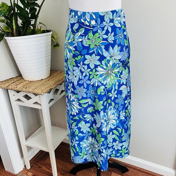NWT J. Crew Blue Floral Long Maxi Skirt Stretchy Waist Flowy Comfy - Size Large - Picture 5 of 10